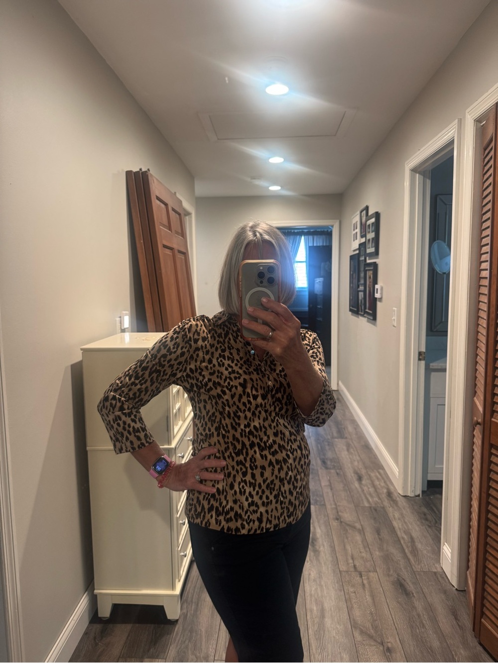 212 Collection Leopard Print V-Neck Top - Tan and Black